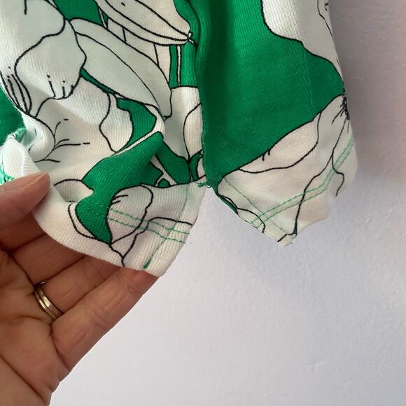 Chico's Green White Floral Keyhole 3/4 Shirt Boatneck Cotton Women size 4 / XXL - Picture 5 of 10